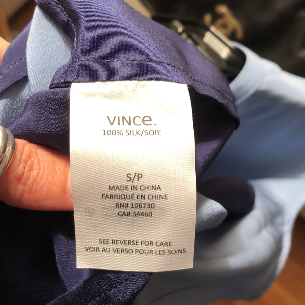 Vince Two Tone Silk Button Down Blouse Small - image 5